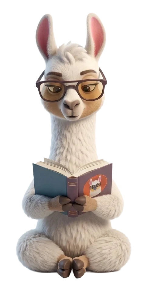 Mascote da Dialhama sentado lendo um livro aberto