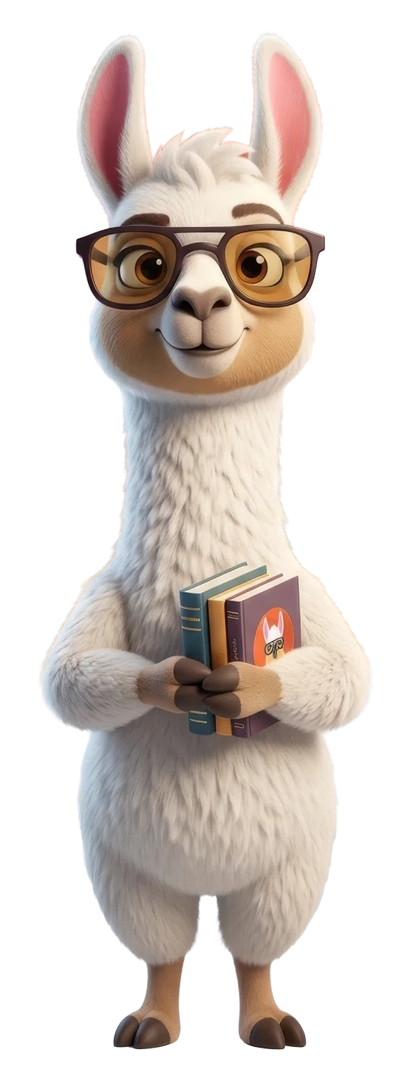 Mascote da Dialhama em pé, segurando uma pilha de livros